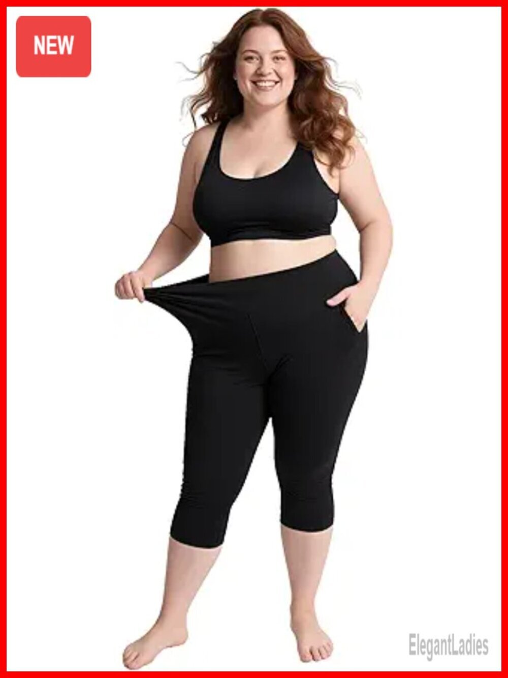 Plus Size High Waisted Cotton Spandex Capri Leggings with Pockets